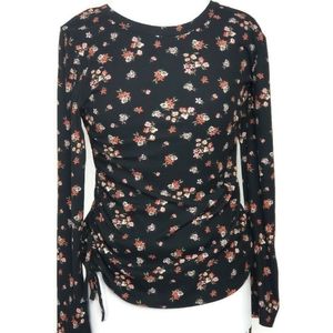 One Step Up | Ladies Floral Gathered Sides Long Sleeve Top XL